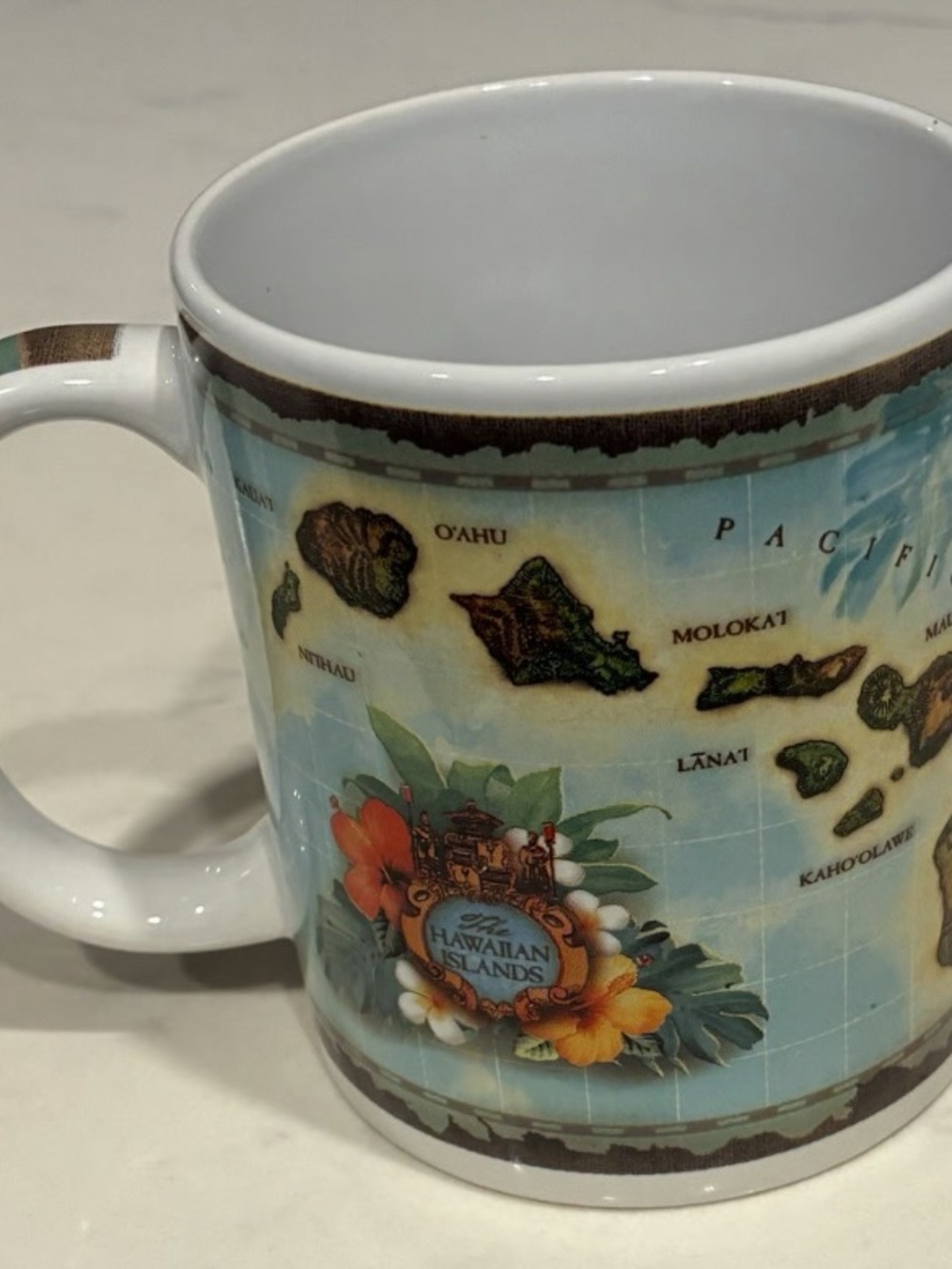 Hawaiian Islands Ceramic Map Mug - Light Blue